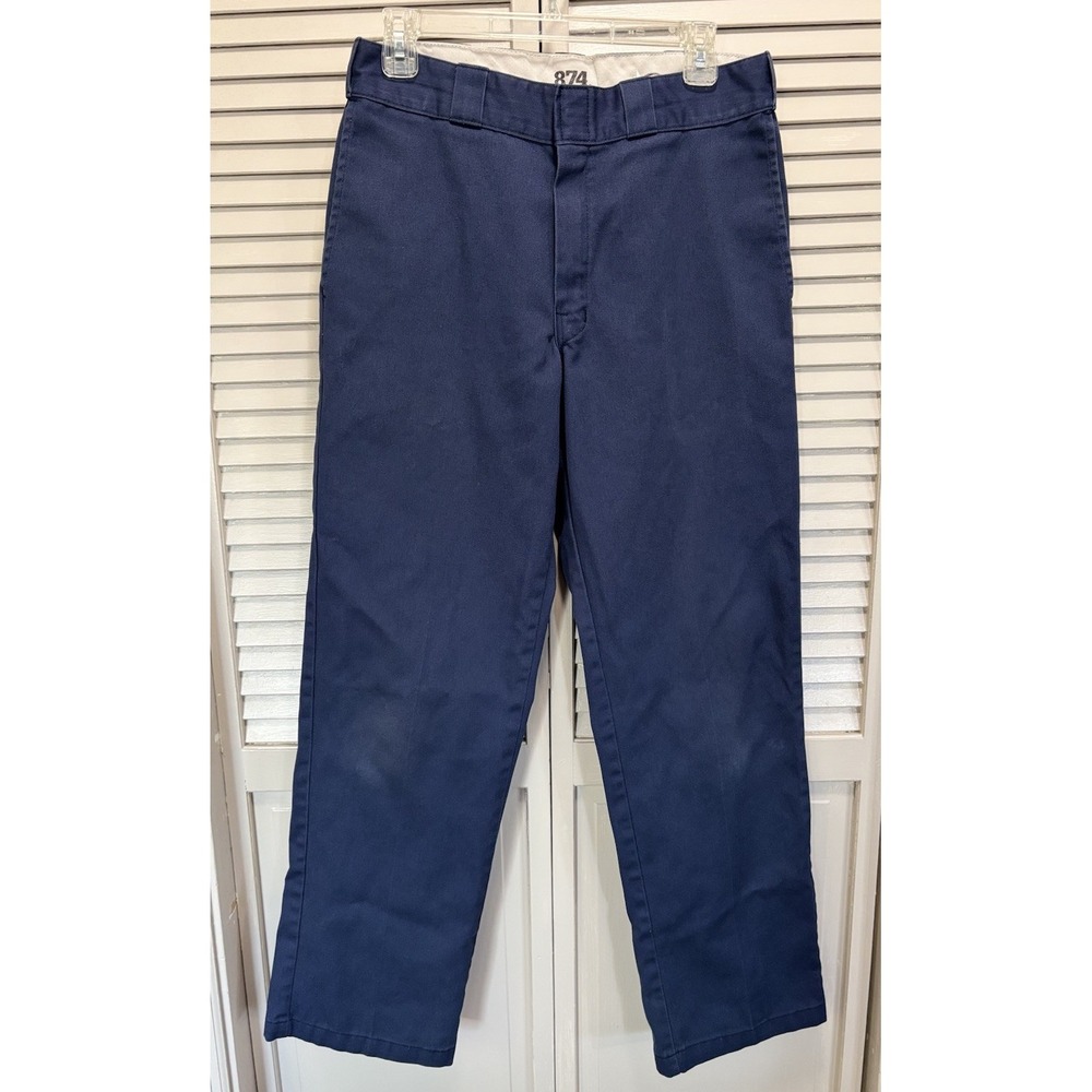 Dickies Straight Pants Mens 32x32 Navy Mid Rise Button Zip Pocket Logo